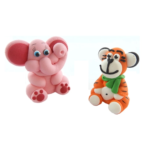 Figurki cukrowe ozdoby na tort zwierzęta słoń tygrys dekoracje urodzinowe zoo safari